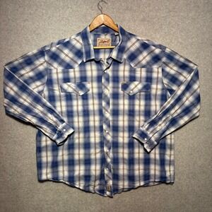 Rafter C Cowboy Collection Mens 4XB Blue Plaid Pearl Snap‎ Western Shirt RC1648